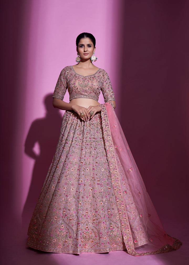 Mauve Georgette Lehenga Set | Heavy Embroidery with Swarovski and Jari Work