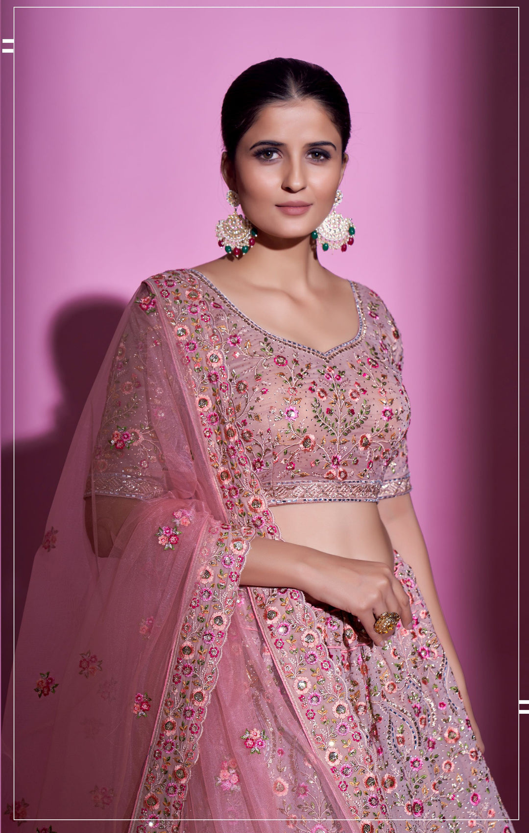 Mauve Georgette Lehenga Set | Heavy Embroidery with Swarovski and Jari Work