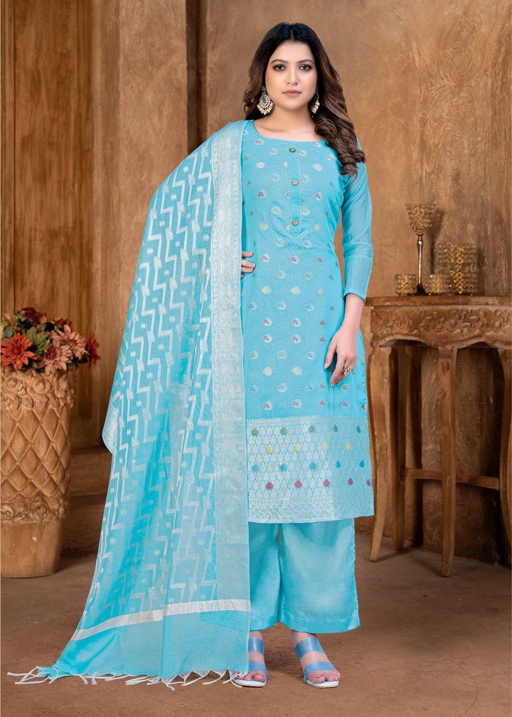 Banarasi Silk Salwar Kameez | Woven Designer | Three-Quarter Sleeve | U-Neck