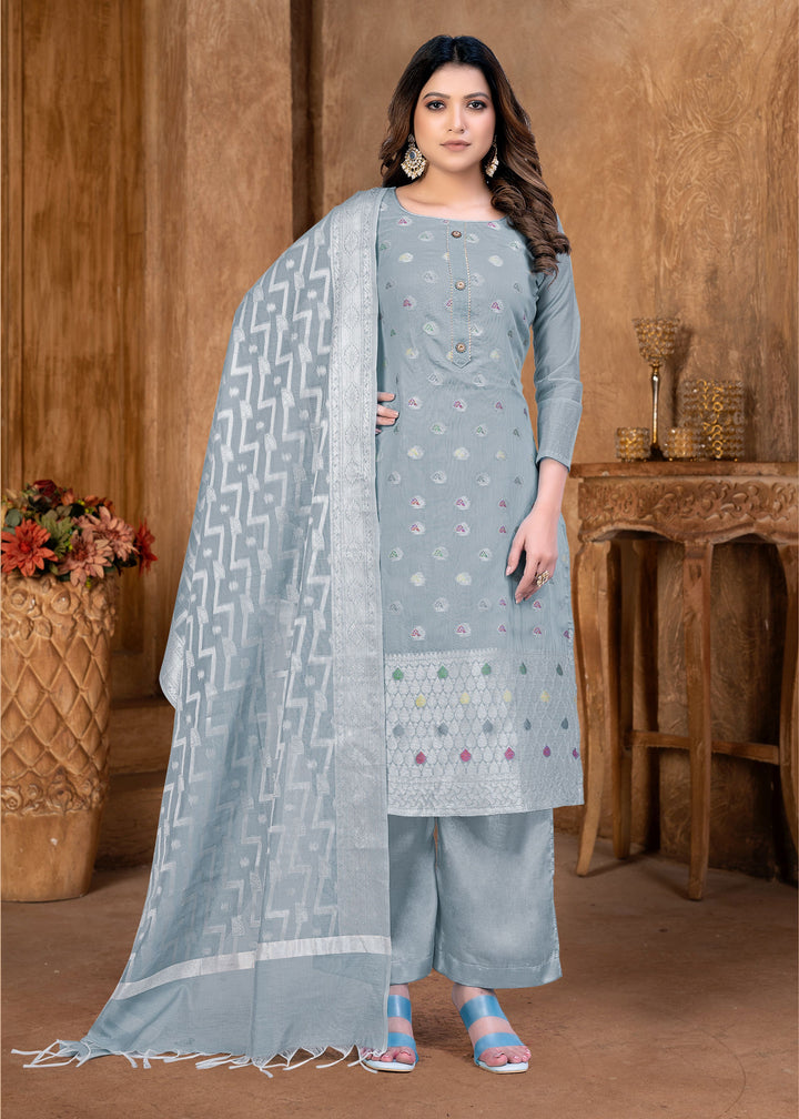 Banarasi Silk Salwar Kameez | Woven Designer | Three-Quarter Sleeve | U-Neck