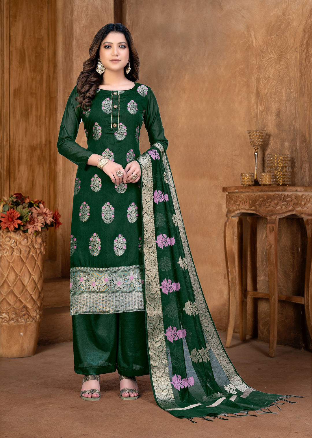 Banarasi Silk Salwar Kameez | Designer Wevon Work for Weddings & Parties