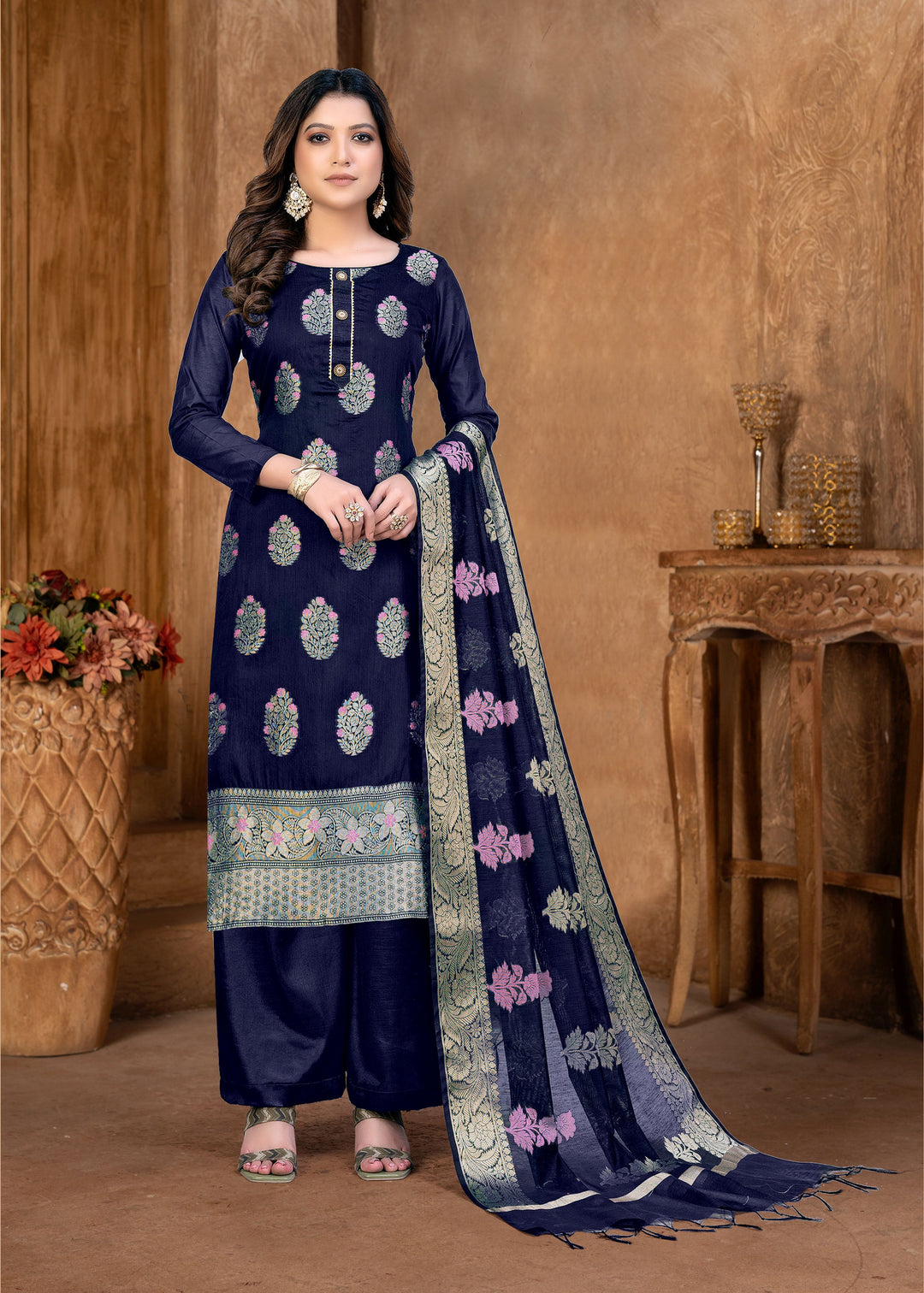 Banarasi Silk Salwar Kameez | Designer Wevon Work for Weddings & Parties