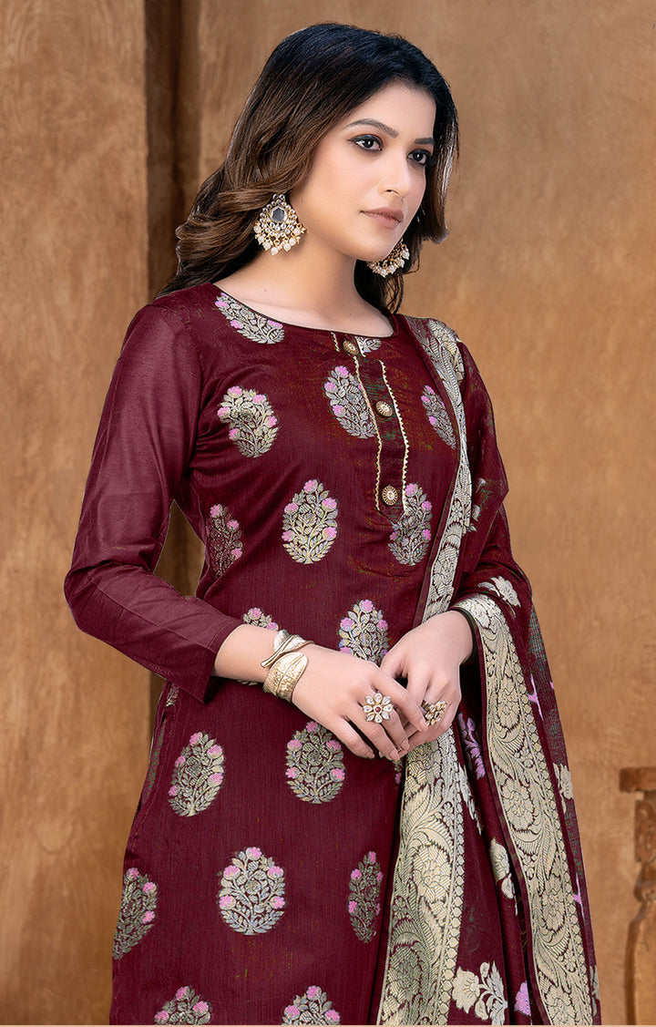 Banarasi Silk Salwar Kameez | Designer Wevon Work for Weddings & Parties