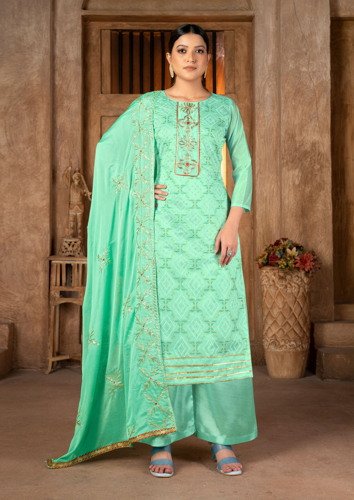 Designer Salwar Kameez | Three-Quarter Sleeve | Embroidered Modal-Cotton