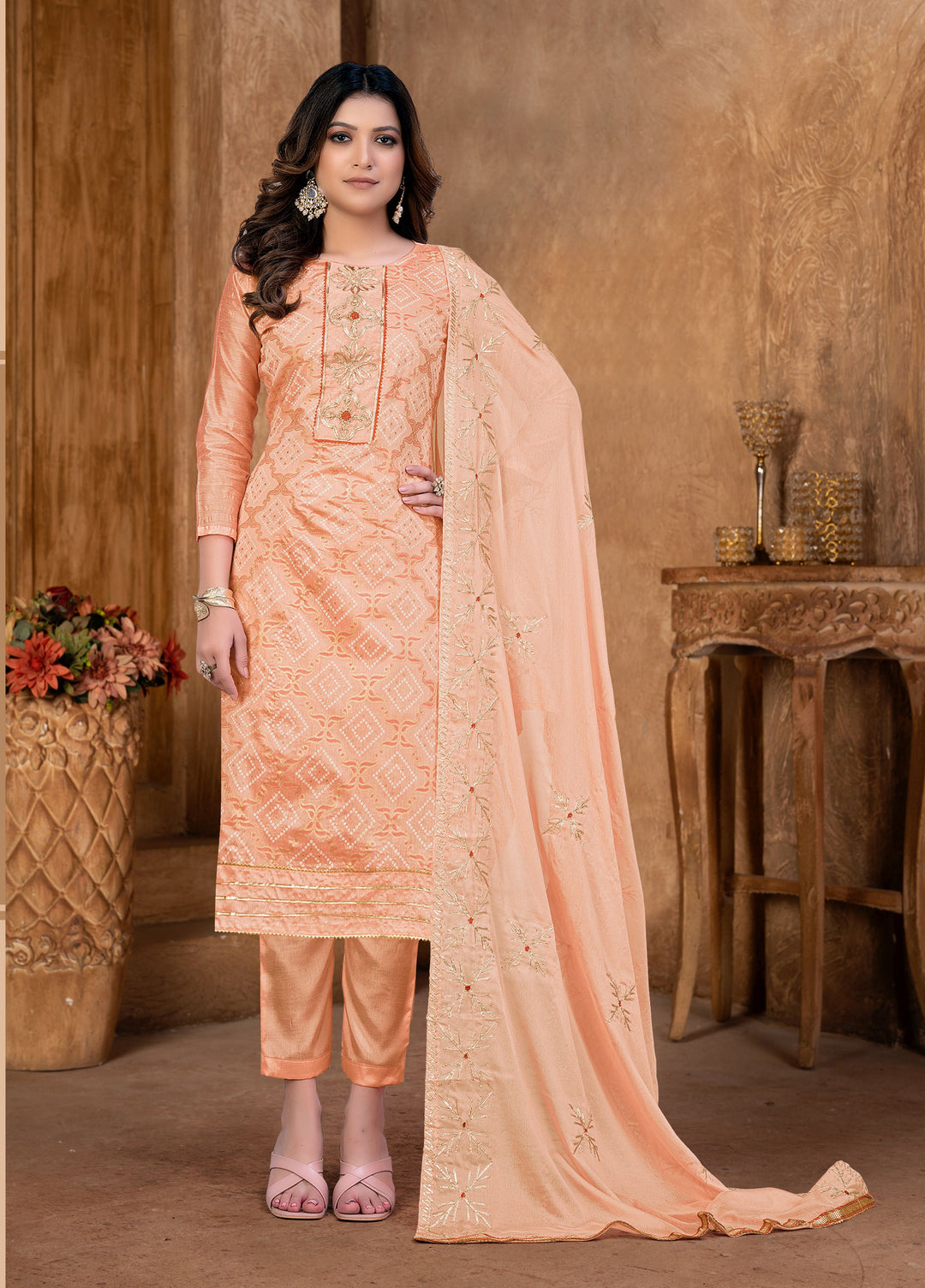 Designer Salwar Kameez | Three-Quarter Sleeve | Embroidered Modal-Cotton