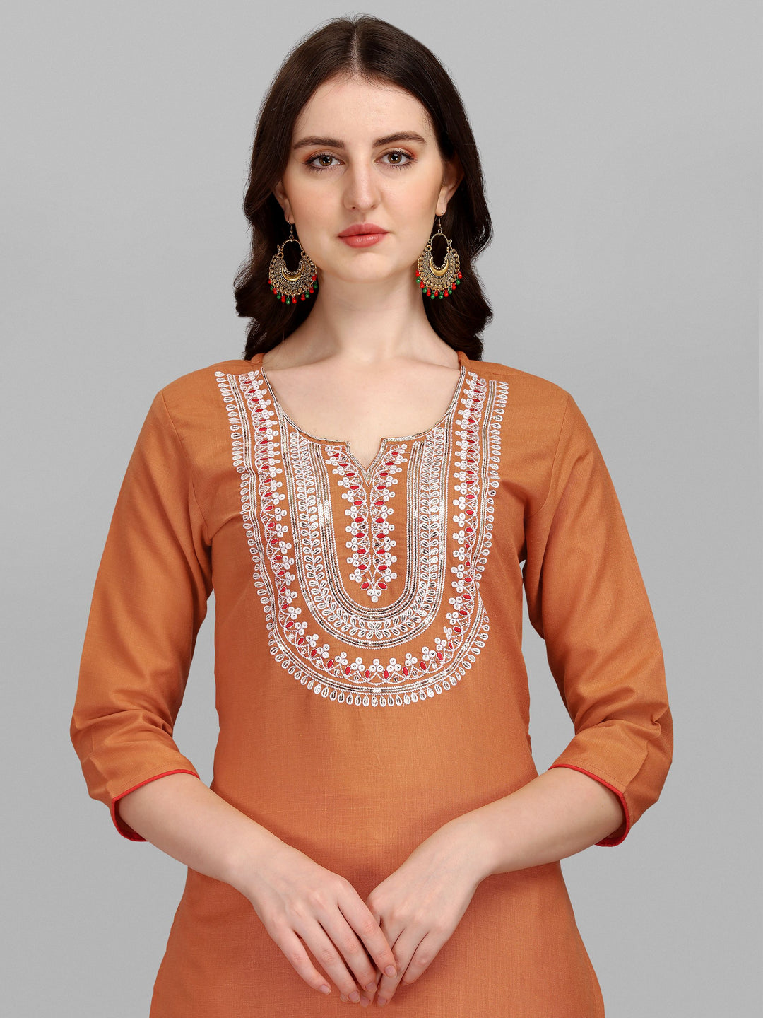 Designer Embroidered Kurtis Set | Slub-Cotton Top & Cotton Bottom for Festive Occasions