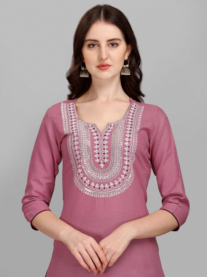 Designer Embroidered Kurtis Set | Slub-Cotton Top & Cotton Bottom for Festive Occasions