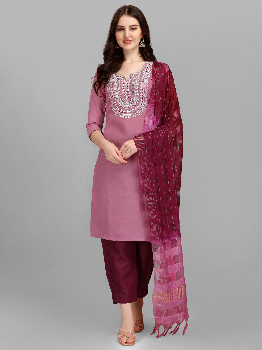 Designer Embroidered Kurtis Set | Slub-Cotton Top & Cotton Bottom for Festive Occasions