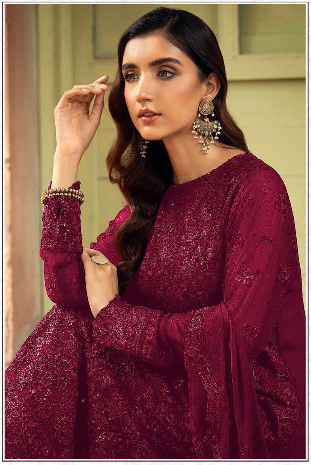 Designer Embroidered Salwar Kameez | Faux-Georgette & Santoon | Full-Sleeve