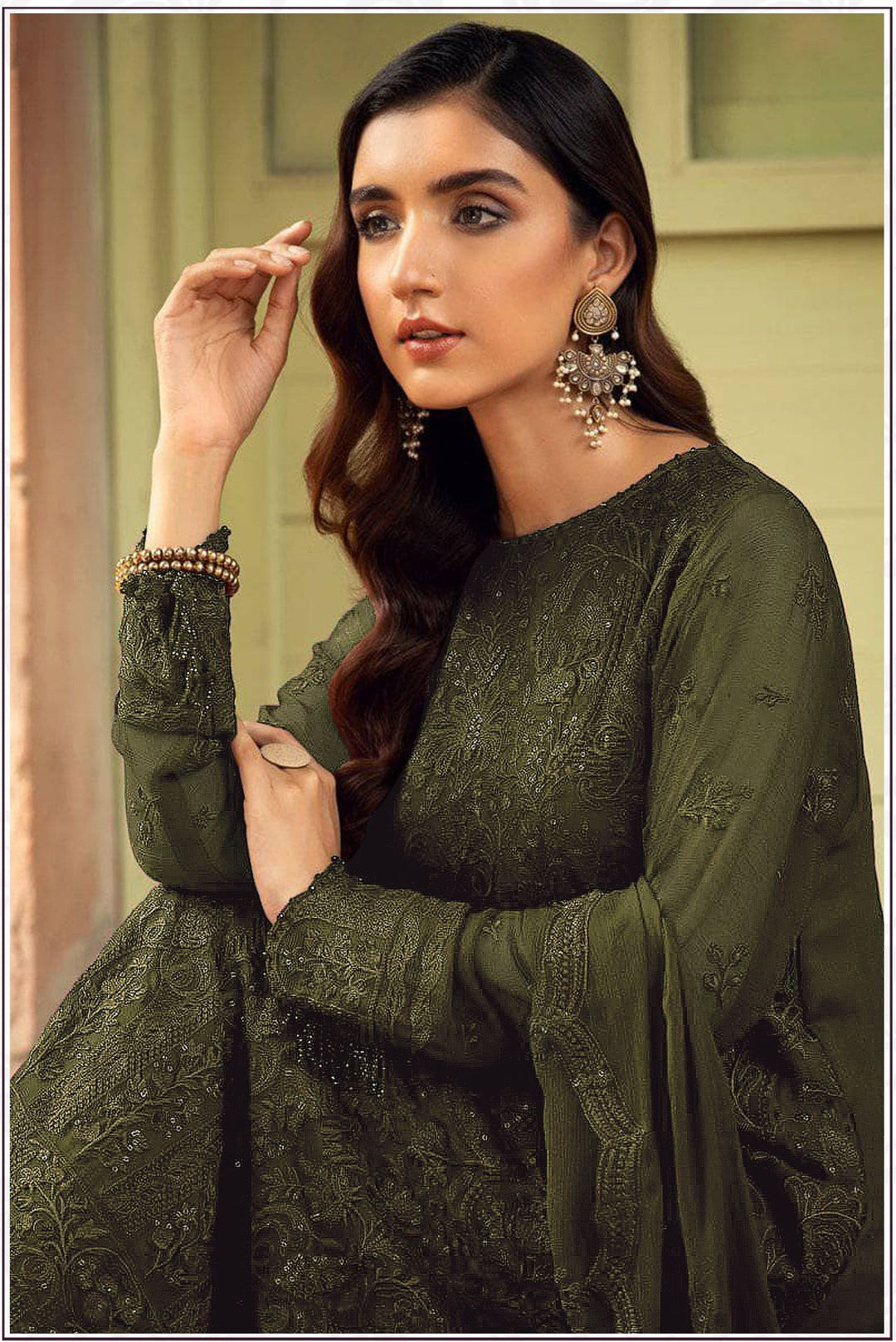 Designer Embroidered Salwar Kameez | Faux-Georgette & Santoon | Full-Sleeve