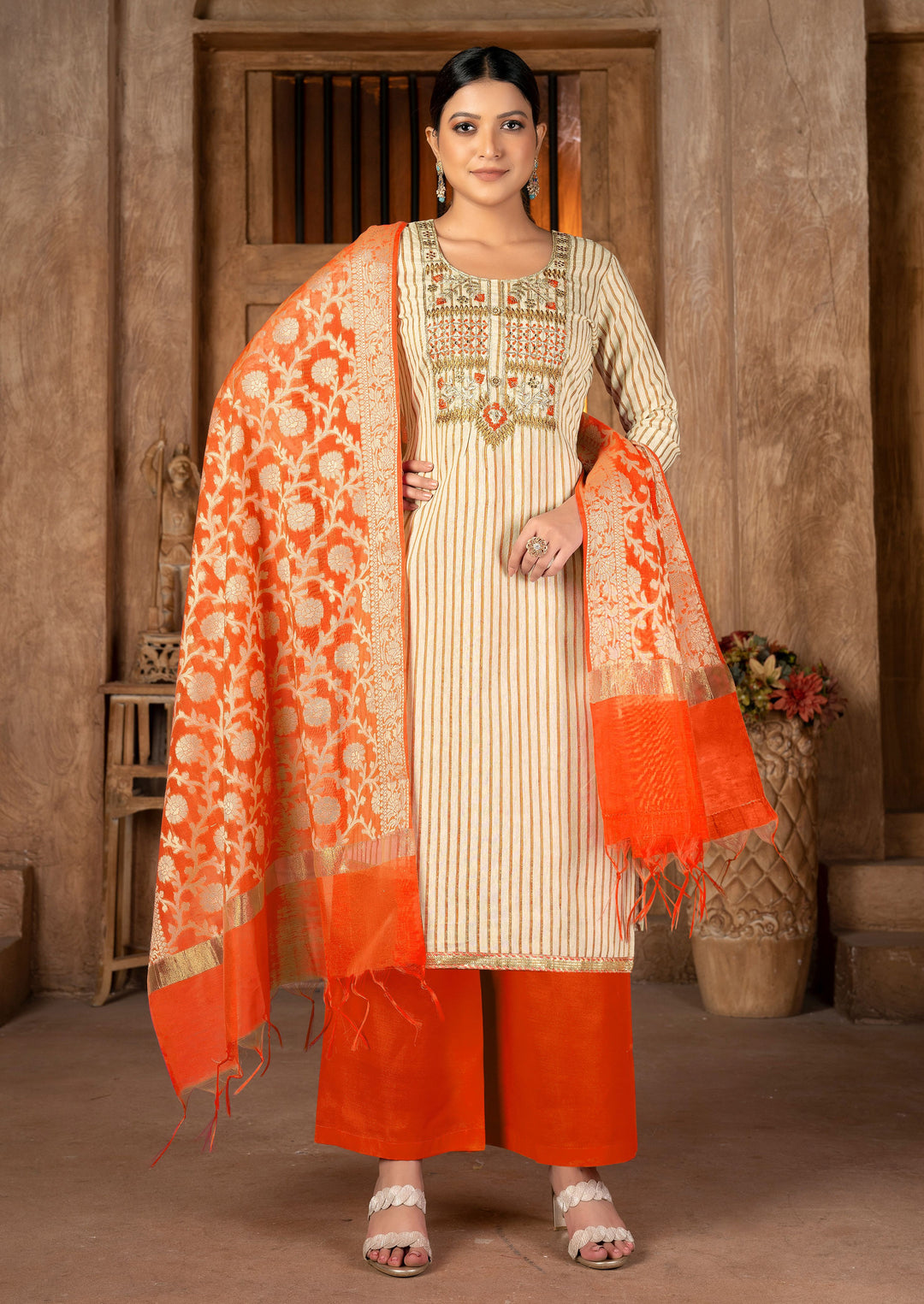 Elegant Salwar Kameez | Cambric Cotton Fabric with Wevon Designer Embroidery