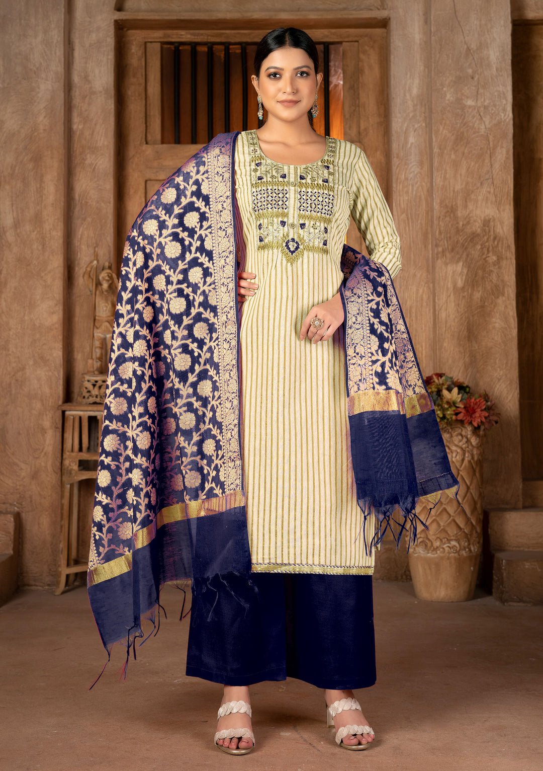 Elegant Salwar Kameez | Cambric Cotton Fabric with Wevon Designer Embroidery