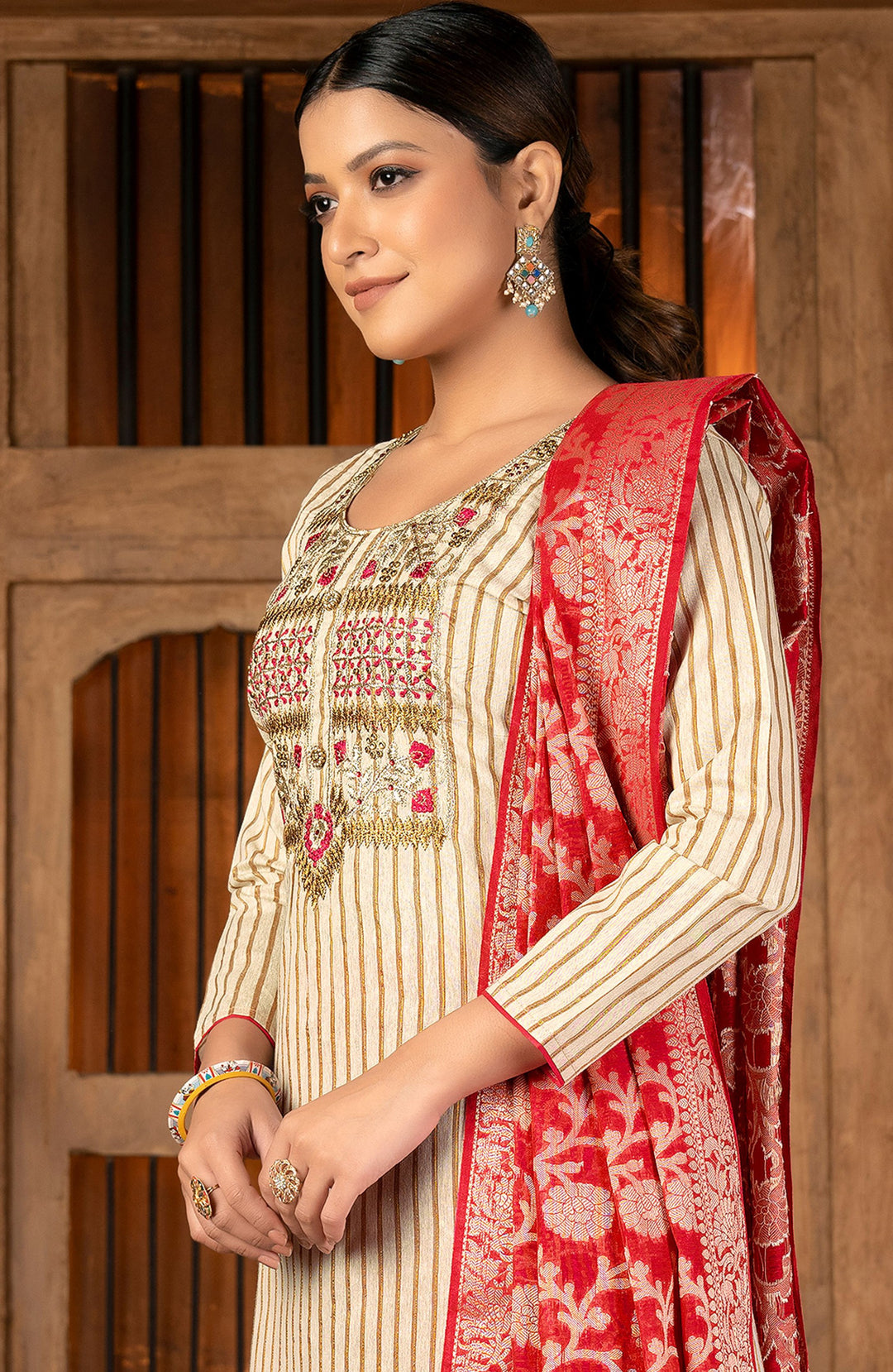 Elegant Salwar Kameez | Cambric Cotton Fabric with Wevon Designer Embroidery