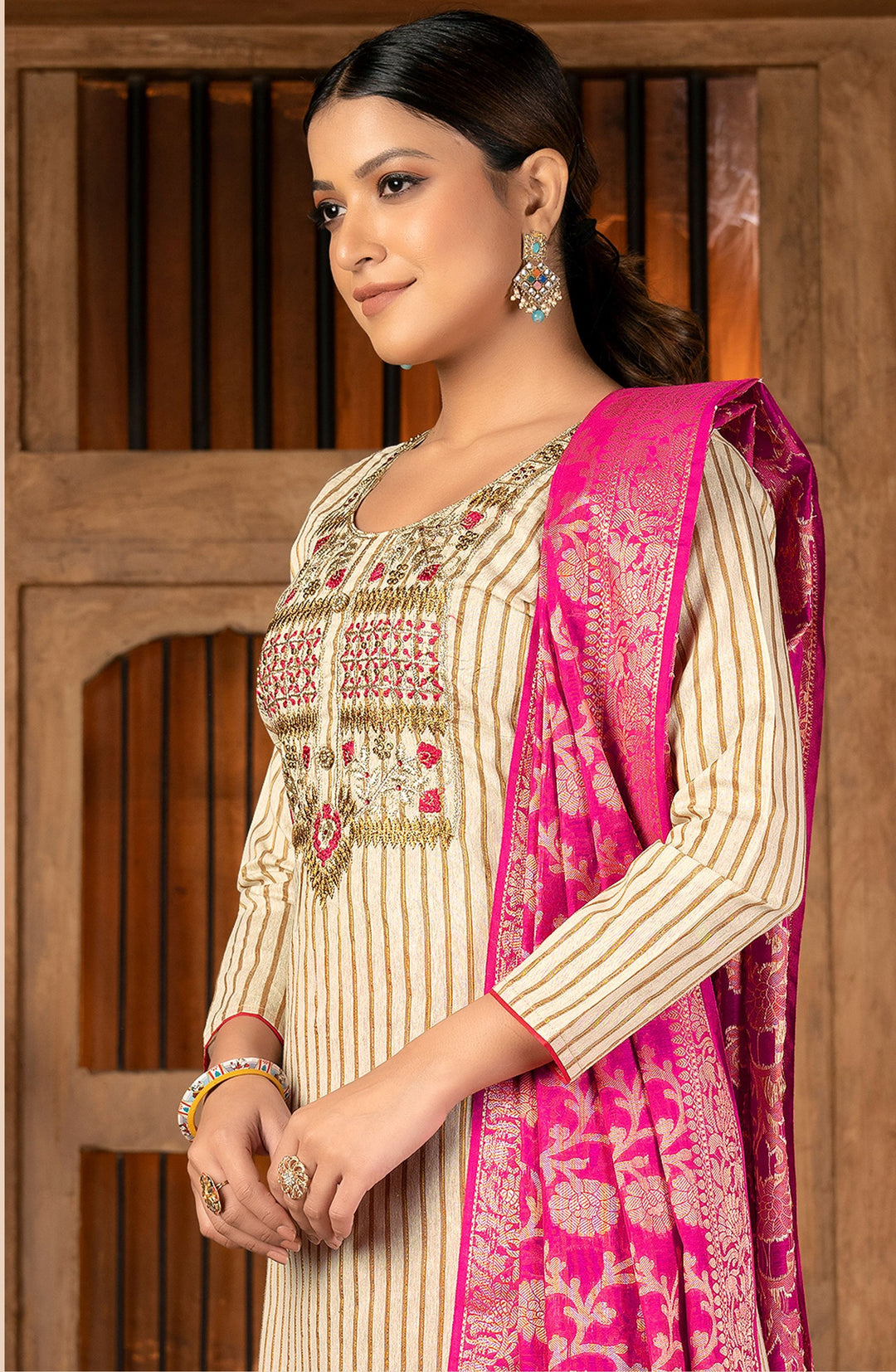 Elegant Salwar Kameez | Cambric Cotton Fabric with Wevon Designer Embroidery