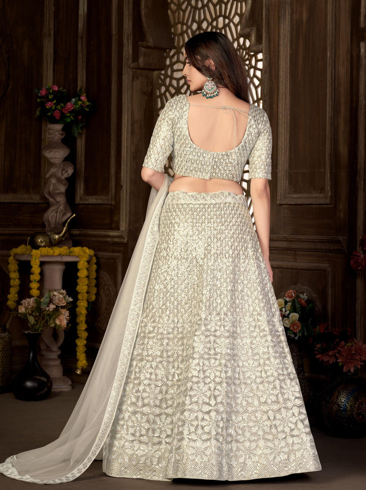 Elegant Net Lehenga with Thread and Sequin Embroidery for Weddings | Bridal Attire