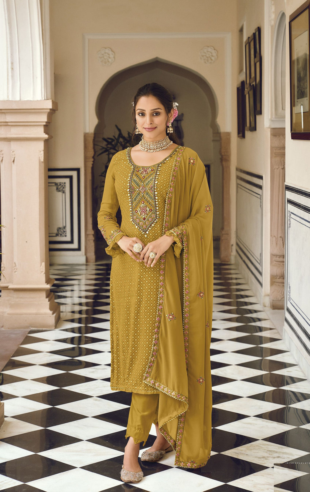 Party Wear Georgette Suit | Embroidered Dupatta and Santoon Inner