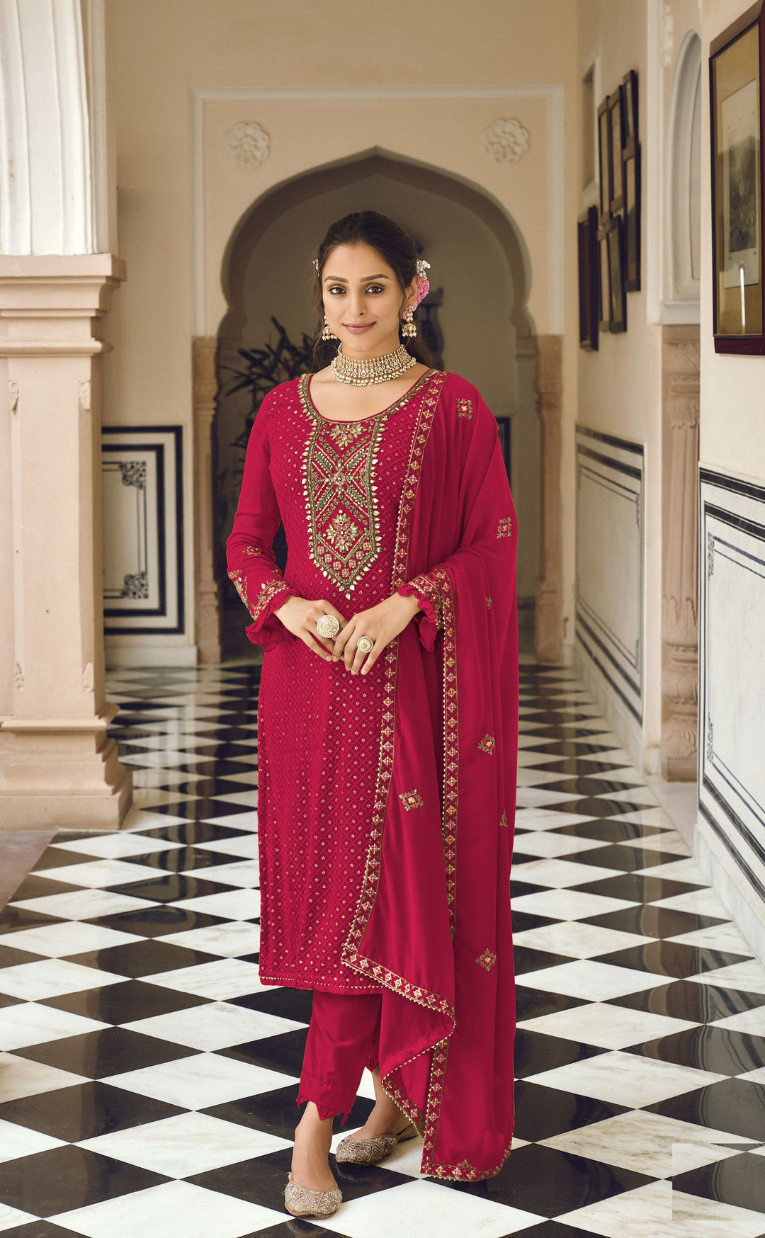 Party Wear Georgette Suit | Embroidered Dupatta and Santoon Inner