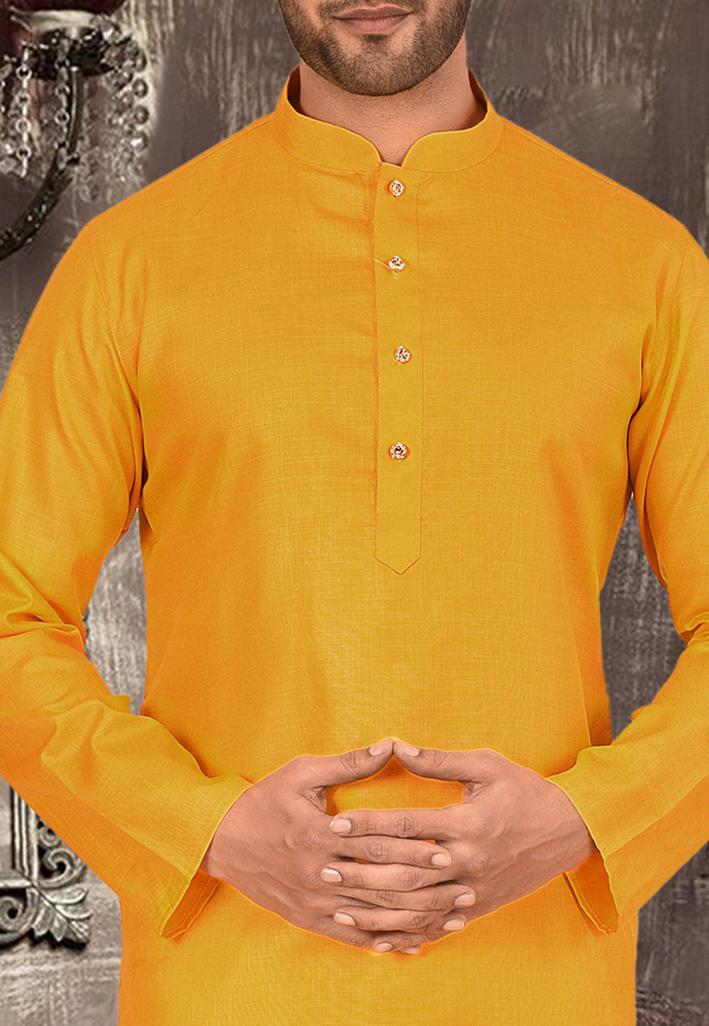 Cotton Kurta with Churidar Pajama | Solid Design Festive Wear for Men