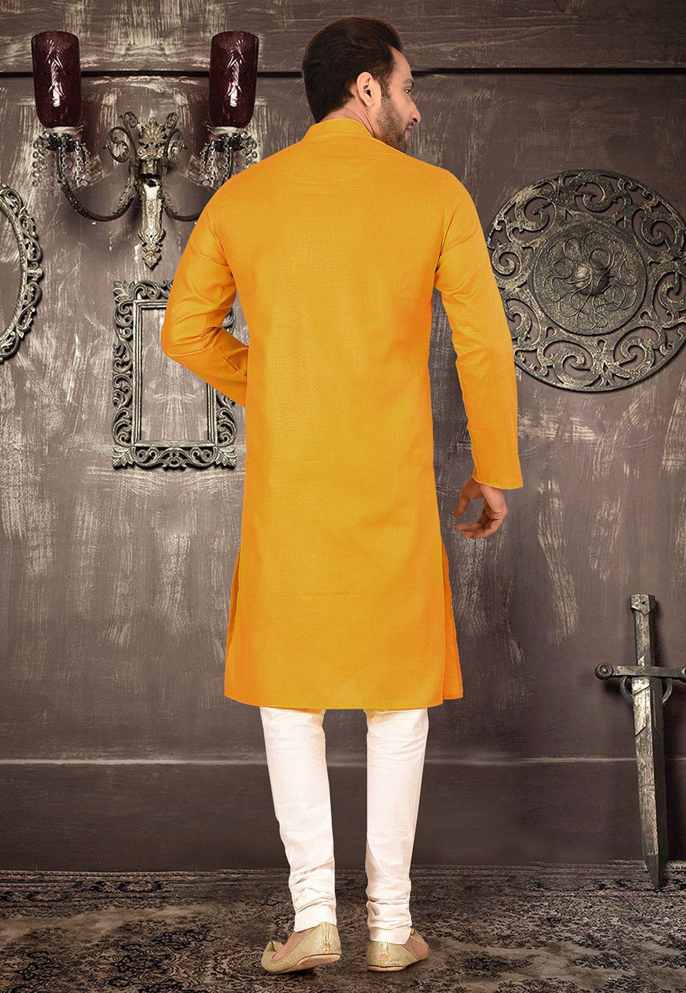 Cotton Kurta with Churidar Pajama | Solid Design Festive Wear for Men