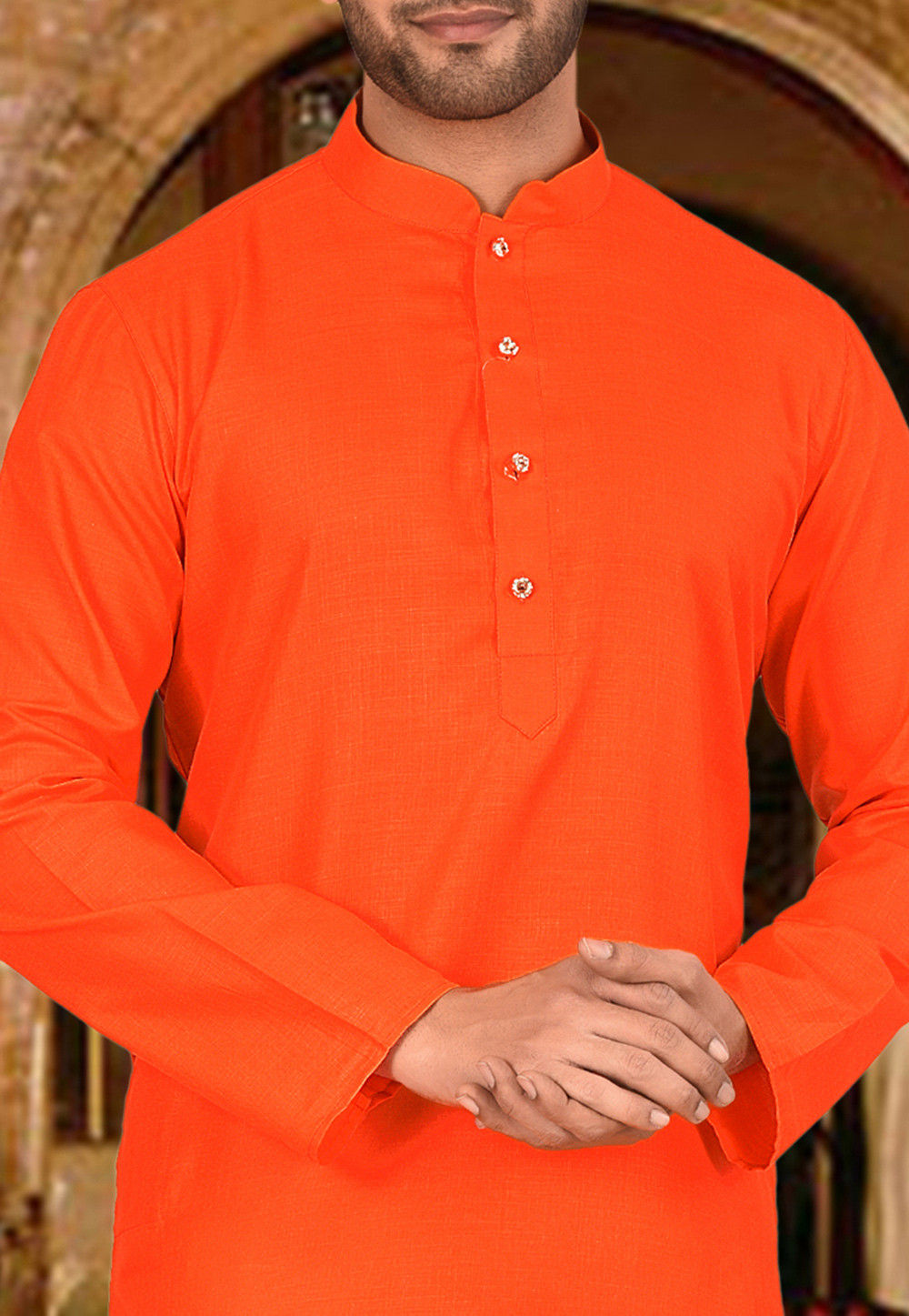 Cotton Kurta with Churidar Pajama | Solid Design Festive Wear for Men