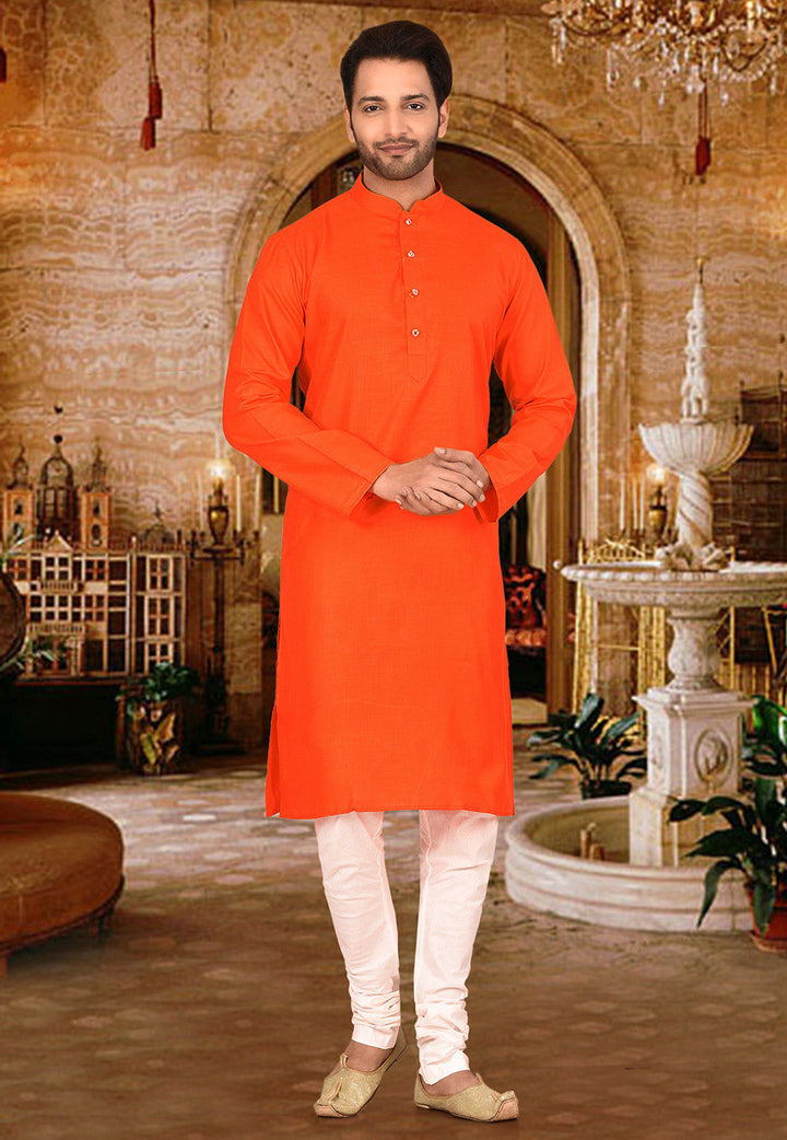 Cotton Kurta with Churidar Pajama | Solid Design Festive Wear for Men