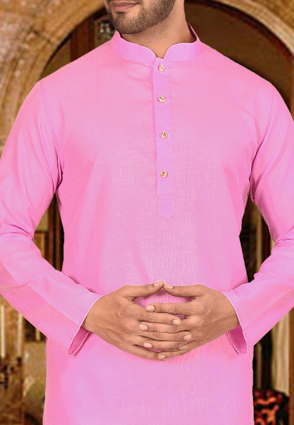 Cotton Kurta with Churidar Pajama | Solid Design Festive Wear for Men