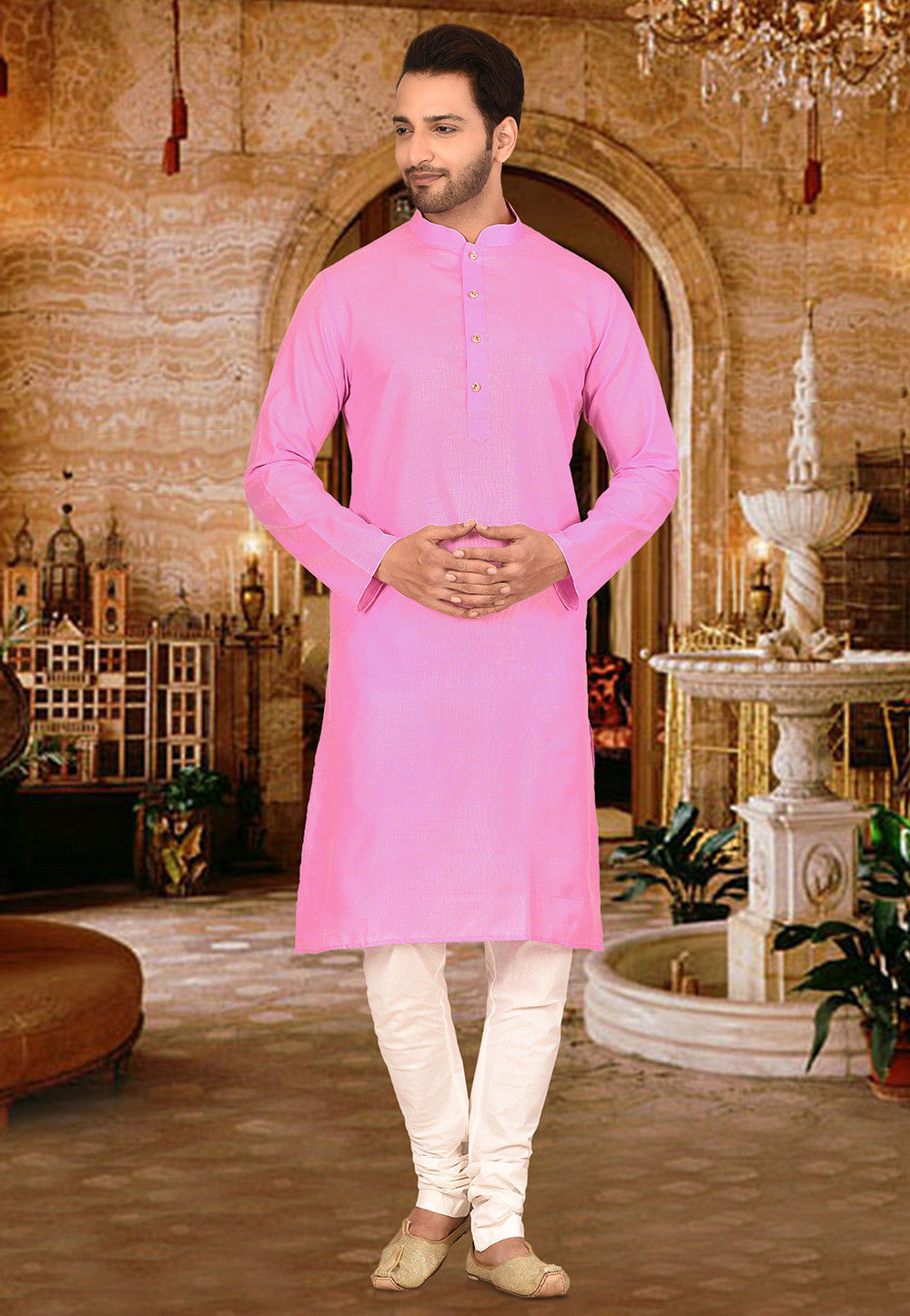 Cotton Kurta with Churidar Pajama | Solid Design Festive Wear for Men