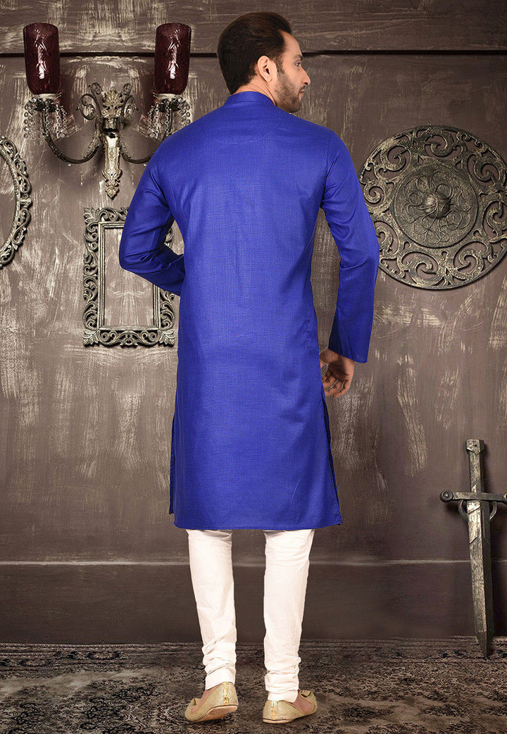 Cotton Kurta with Churidar Pajama | Solid Design Festive Wear for Men