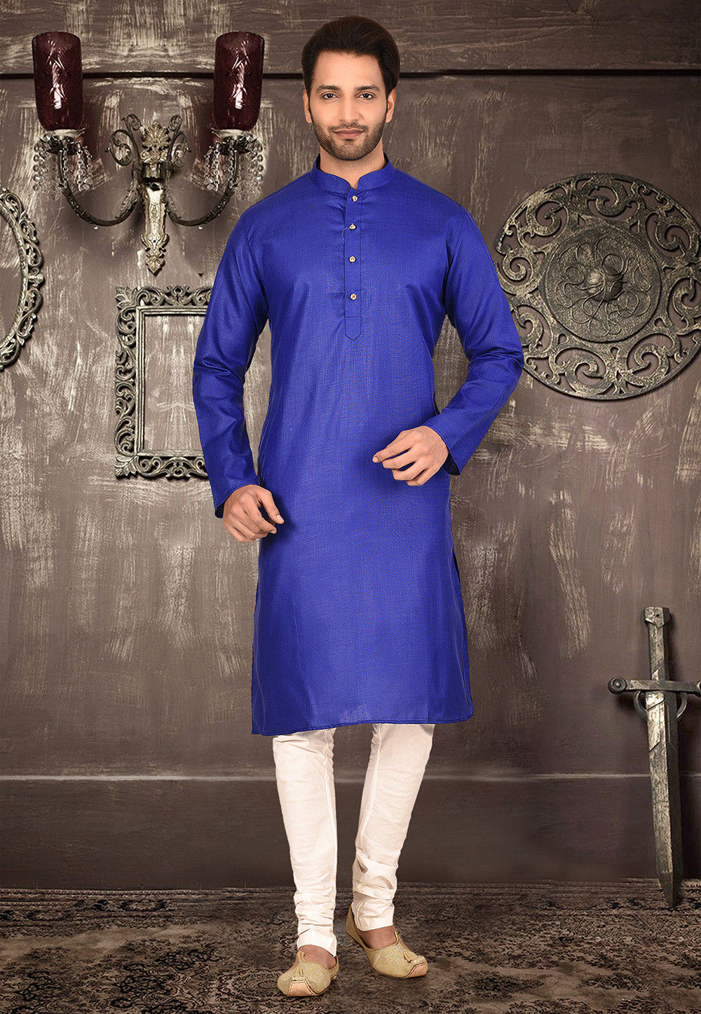 Cotton Kurta with Churidar Pajama | Solid Design Festive Wear for Men