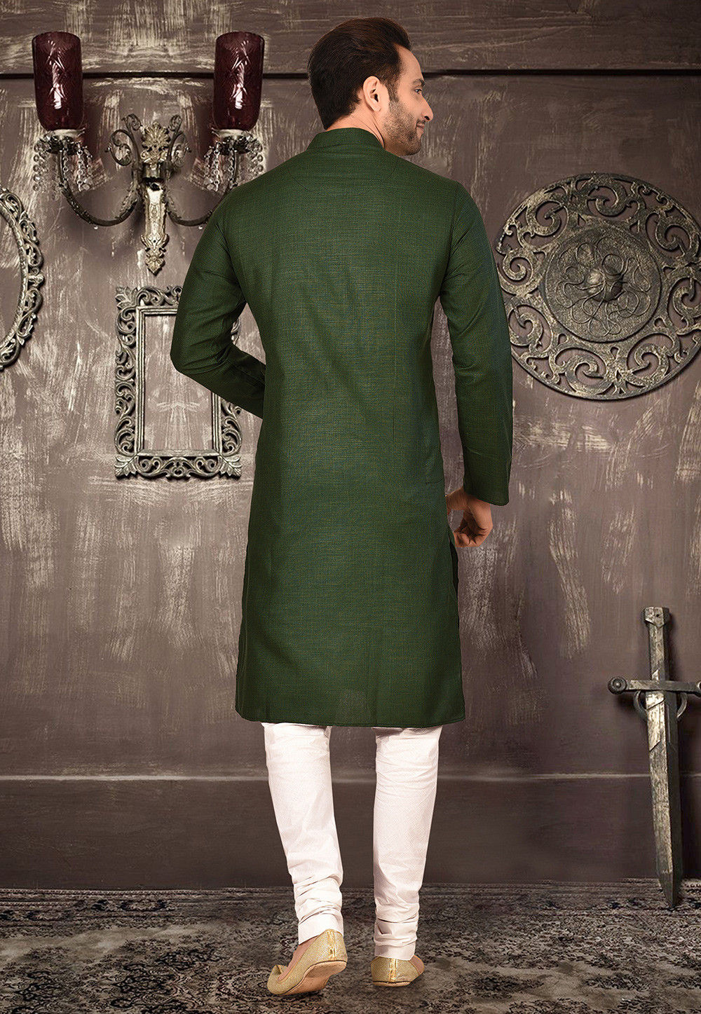 Cotton Kurta with Churidar Pajama | Solid Design Festive Wear for Men