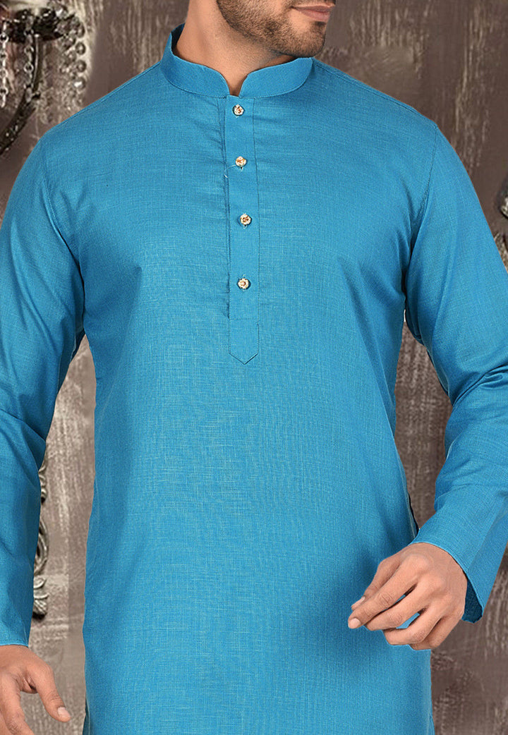 Festive Cotton Kurta Set | Solid Kurta with Cream Churidar Pajama