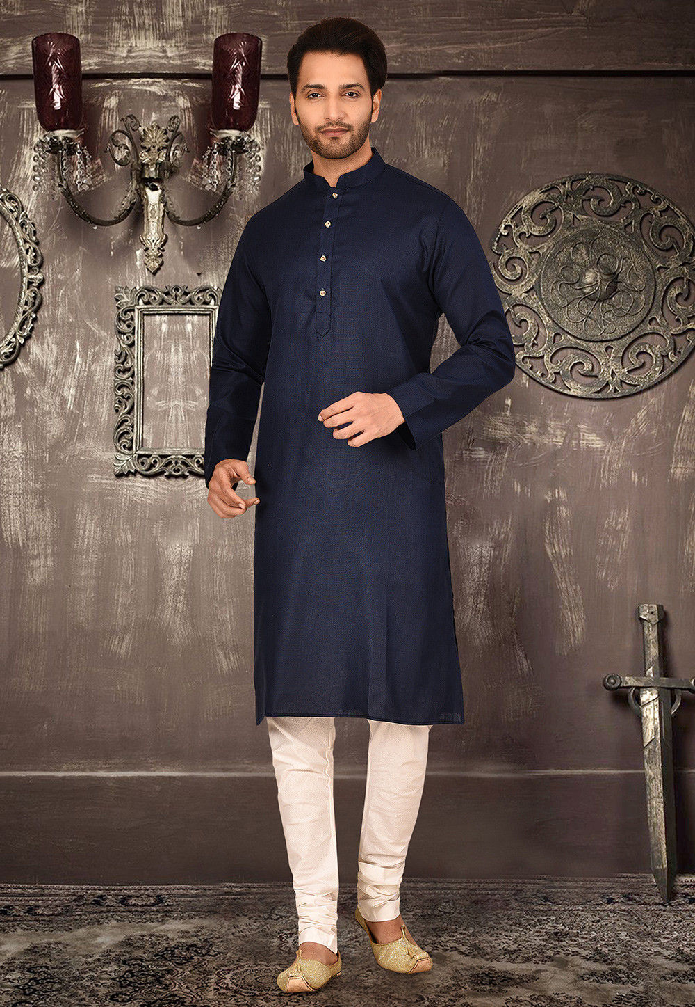 Cotton Kurta for Men | Festive Solid Kurta with Comfortable Churidar