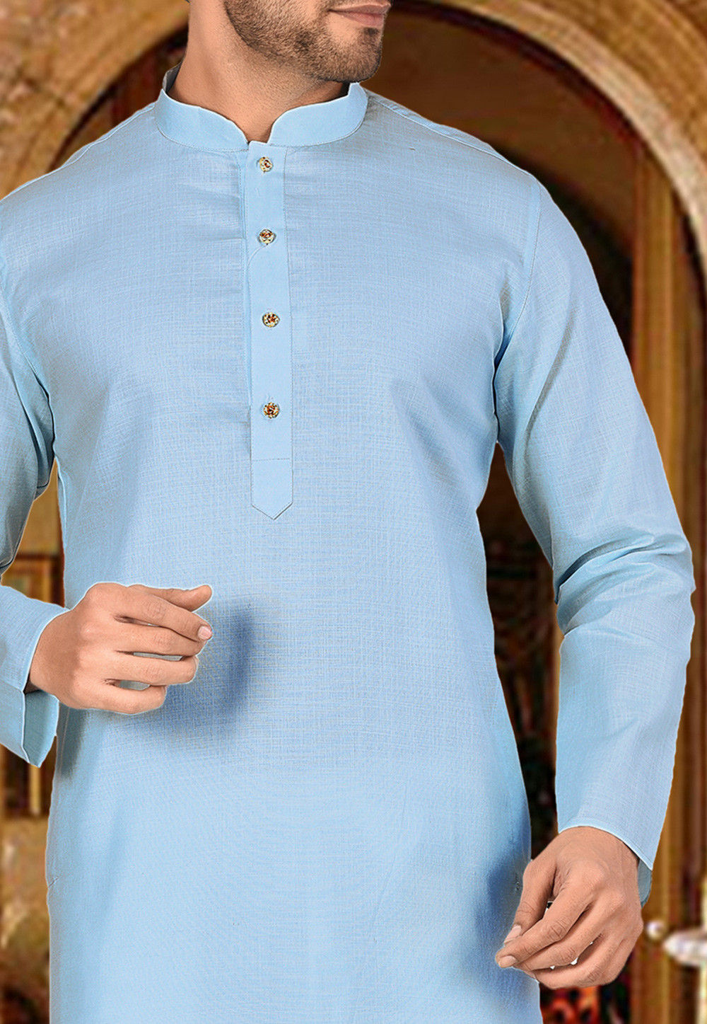 Cotton Kurta for Men | Festive Solid Kurta with Comfortable Churidar