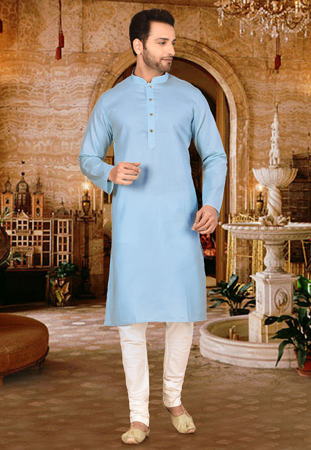 Cotton Kurta for Men | Festive Solid Kurta with Comfortable Churidar