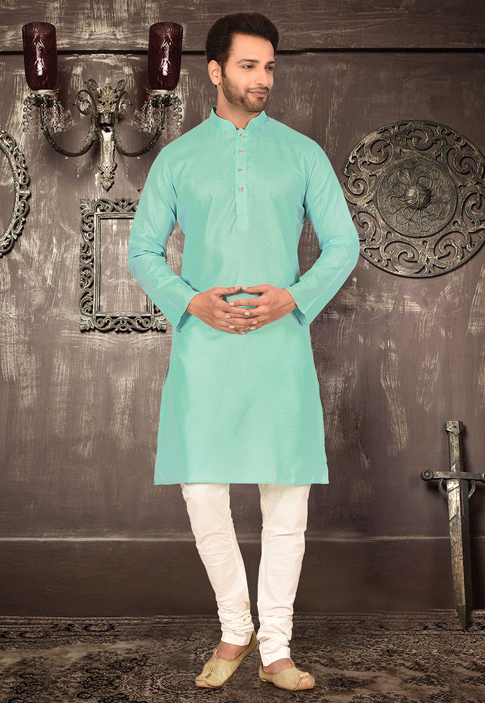 Cotton Kurta for Men | Festive Solid Kurta with Comfortable Churidar