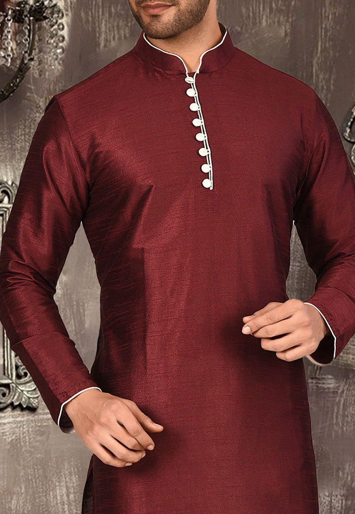 Designer Dupion Silk Kurta Pajama Set | Solid Design Festive Wear for Men