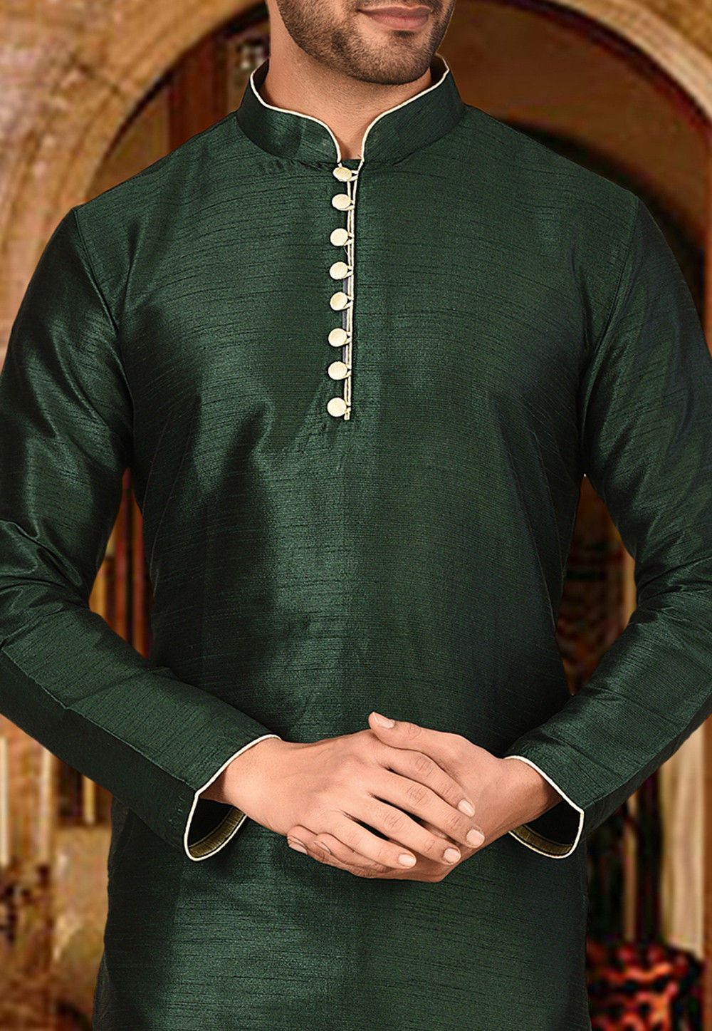 Designer Dupion Silk Kurta Pajama Set | Solid Design Festive Wear for Men