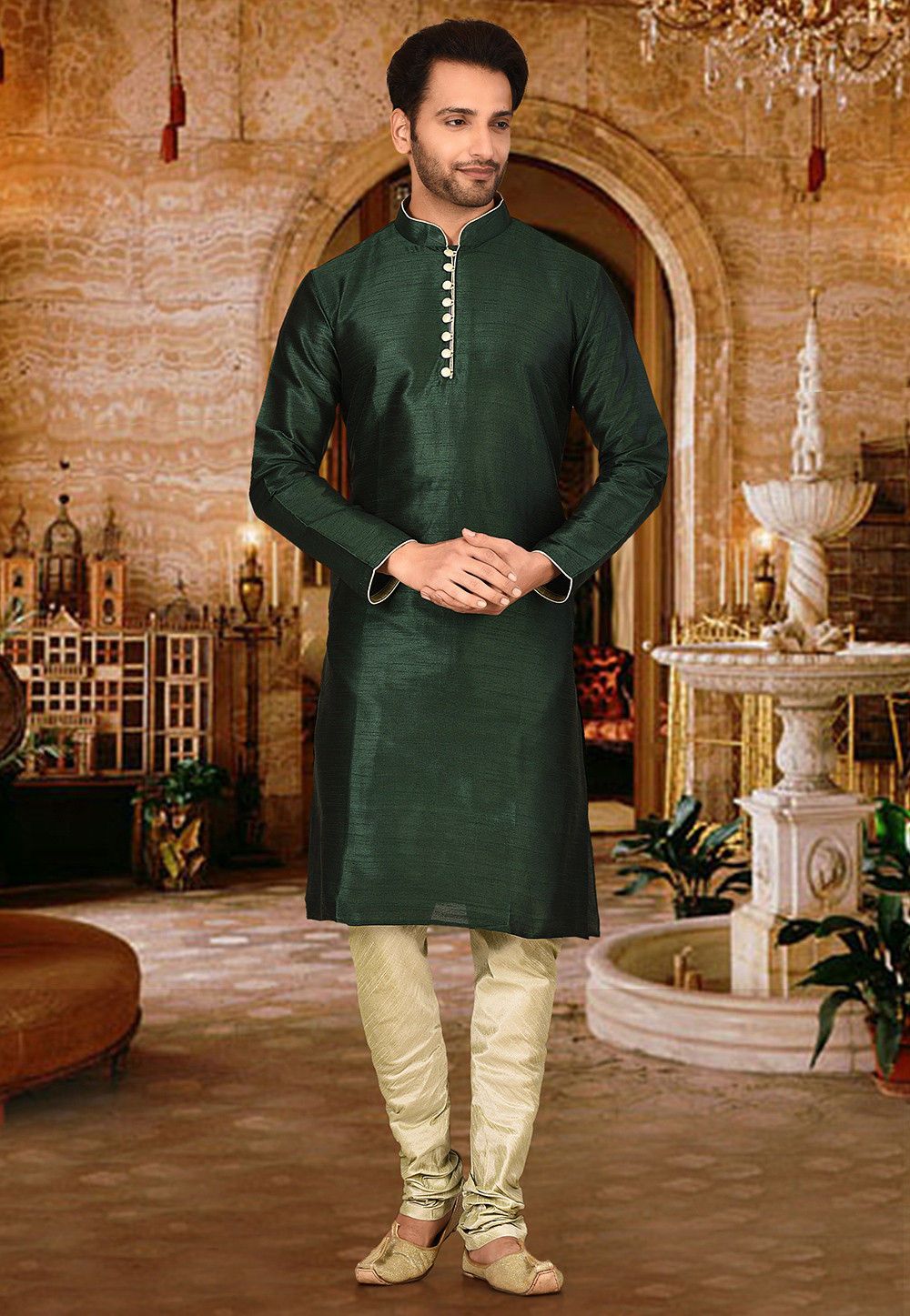 Designer Dupion Silk Kurta Pajama Set | Solid Design Festive Wear for Men