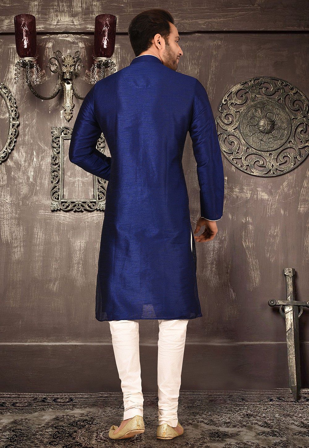 Designer Dupion Silk Kurta Pajama Set | Solid Design Festive Wear for Men