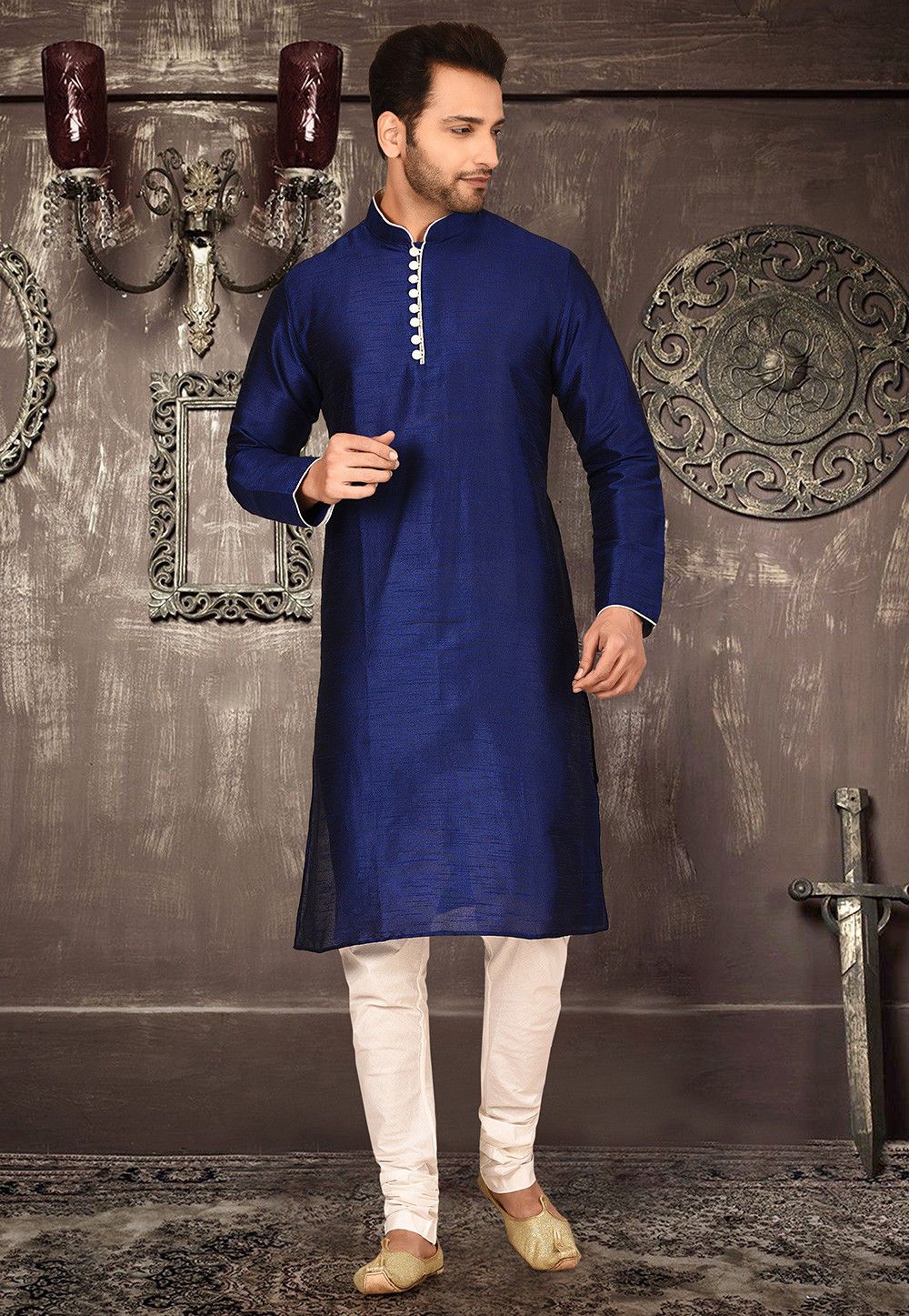 Designer Dupion Silk Kurta Pajama Set | Solid Design Festive Wear for Men