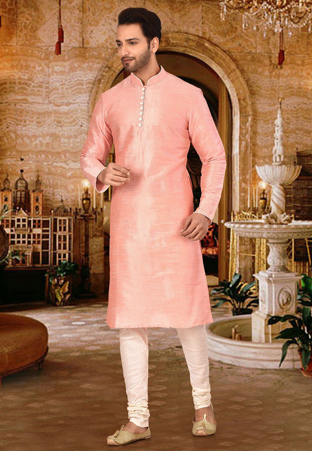 Designer Dupion Silk Kurta Pajama Set | Solid Design Festive Wear for Men