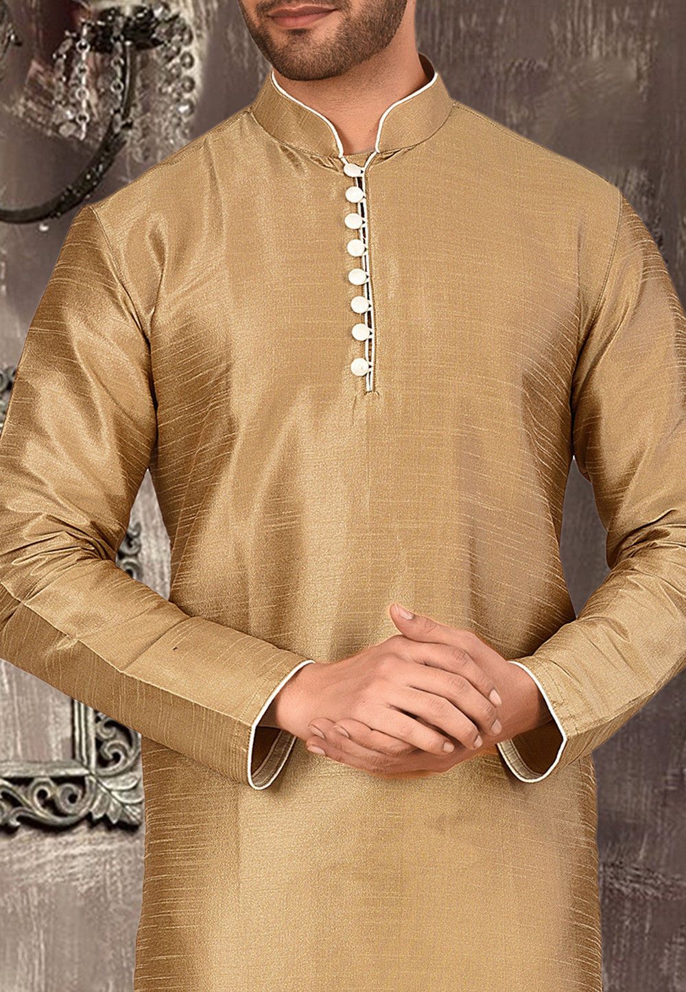 Designer Dupion Silk Kurta Pajama Set | Solid Design Festive Wear for Men