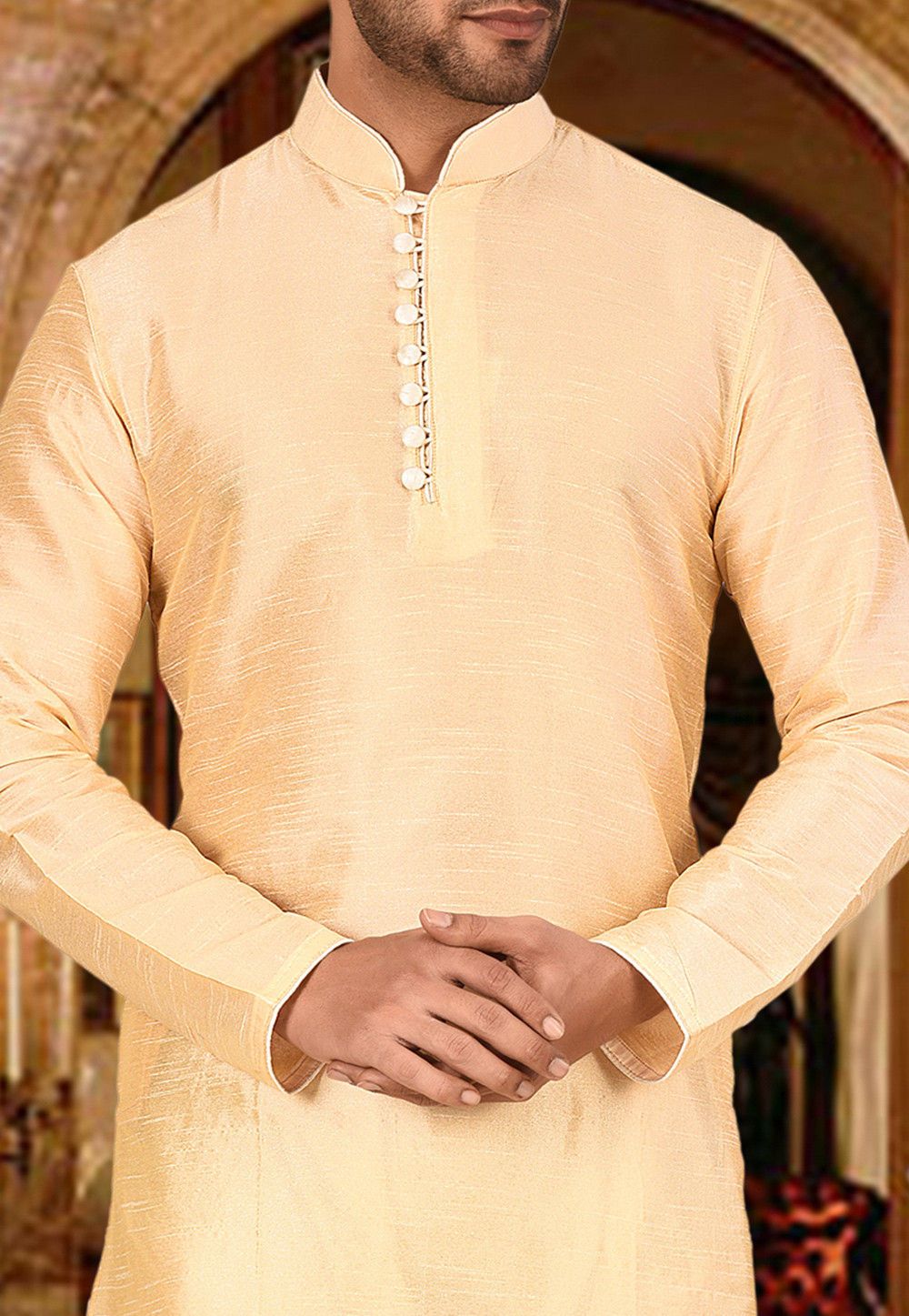 Designer Dupion Silk Kurta Pajama Set | Solid Design Festive Wear for Men