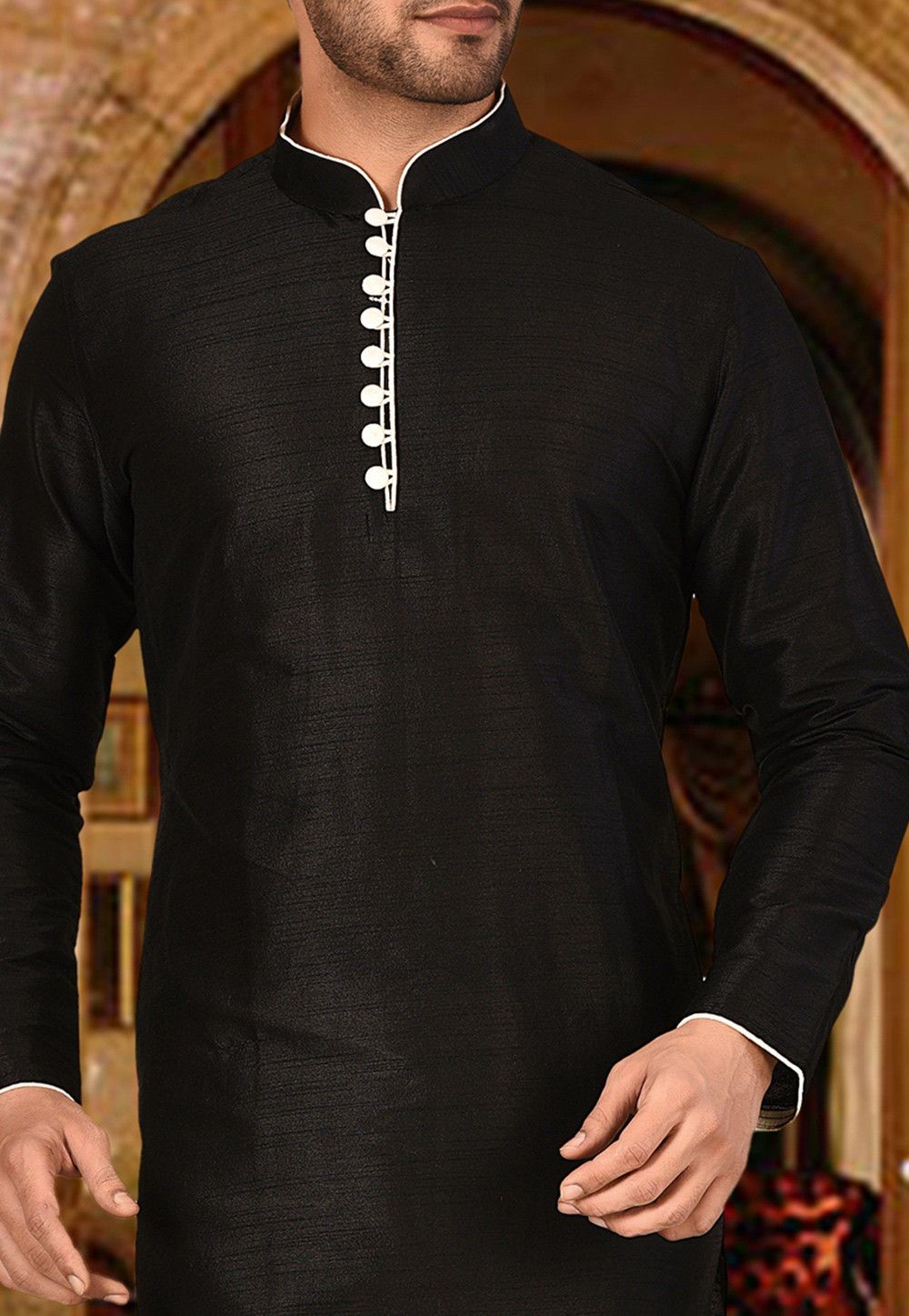 Designer Dupion Silk Kurta Pajama Set | Solid Design Festive Wear for Men