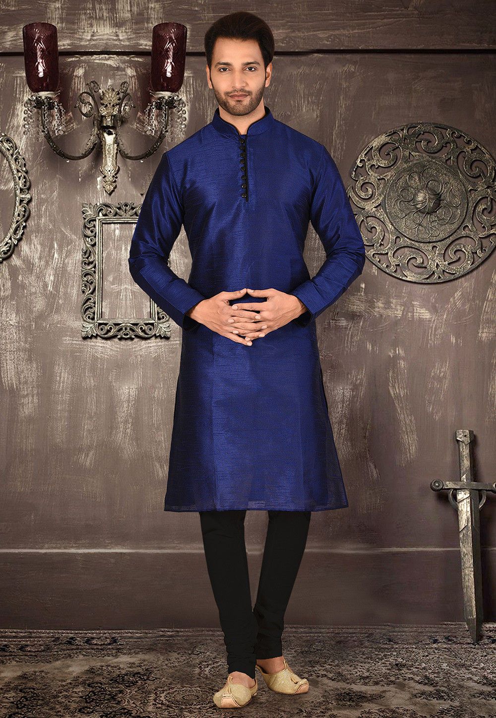 Designer Dupion Silk Kurta Pajama Set | Solid Design Festive Wear for Men