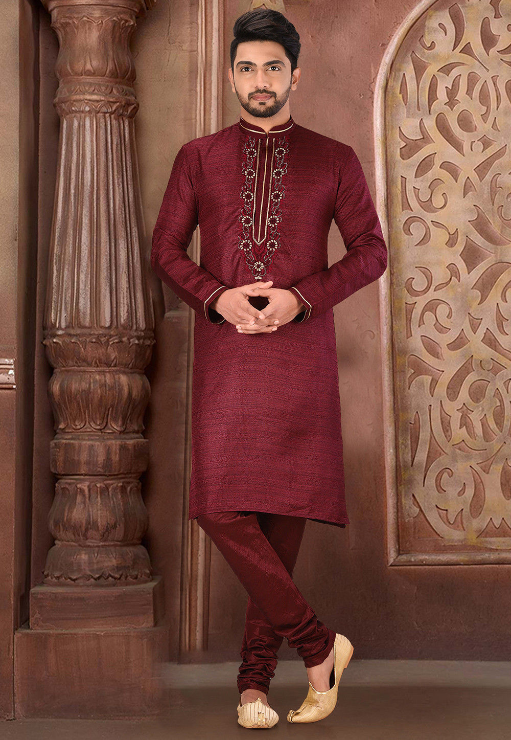 Royal Silk Mulberry Kurta Pajama Set | Jardosi & Resham Work Festive Wear