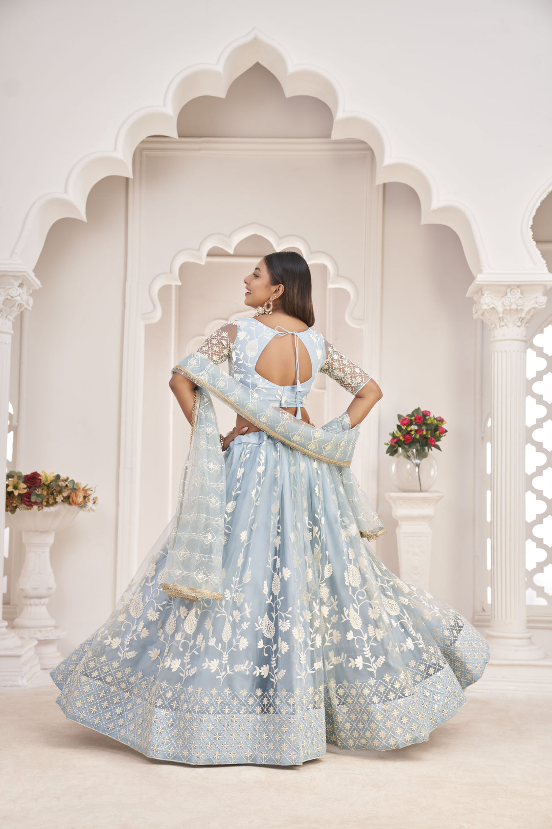 Designer Butterfly-Net Lehenga | Embroidered with Sequins for Weddings