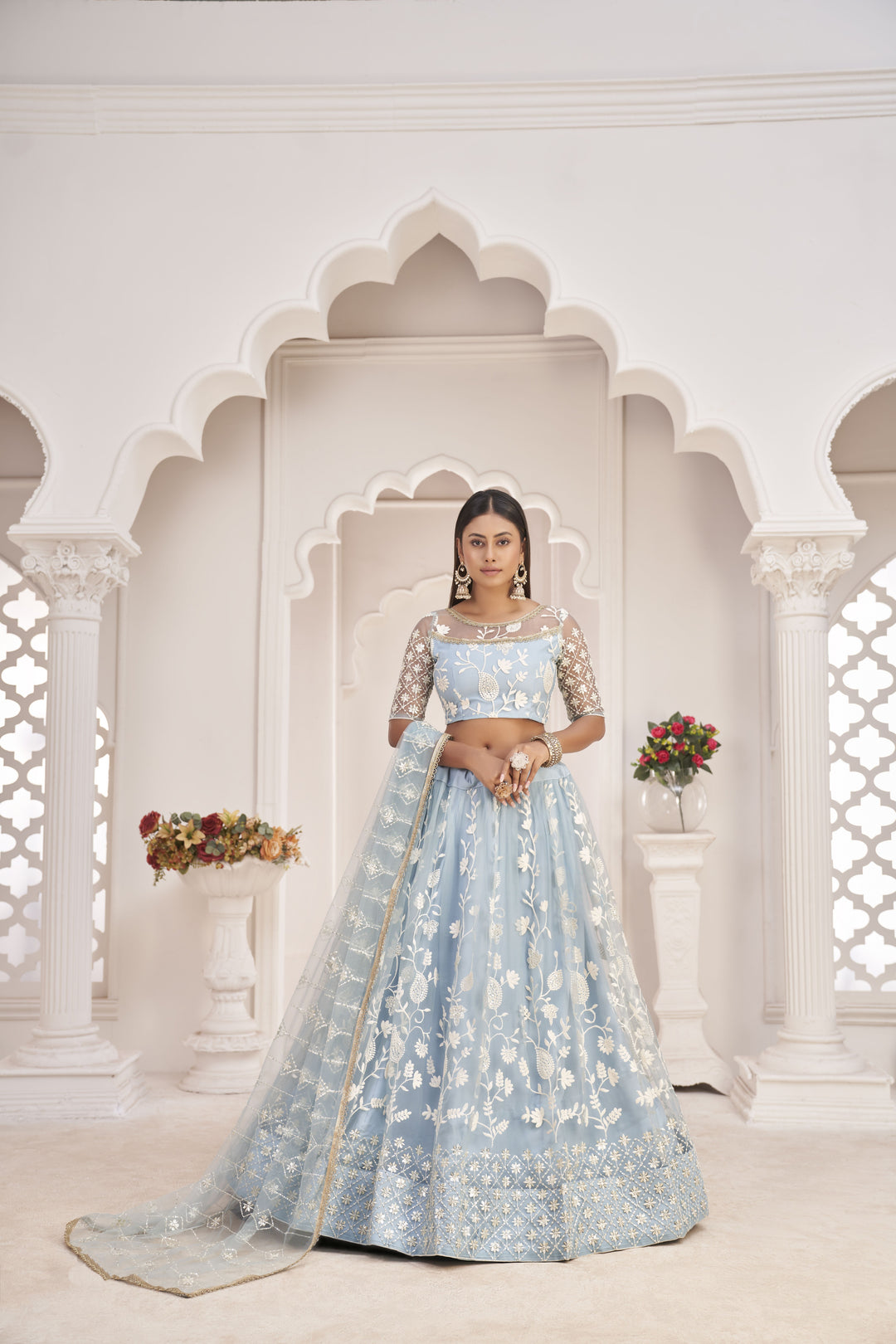 Designer Butterfly-Net Lehenga | Embroidered with Sequins for Weddings