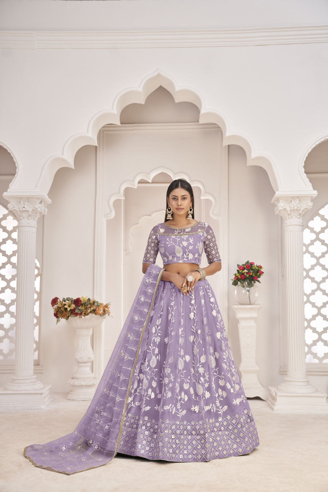 Designer Butterfly-Net Lehenga | Embroidered with Sequins for Weddings