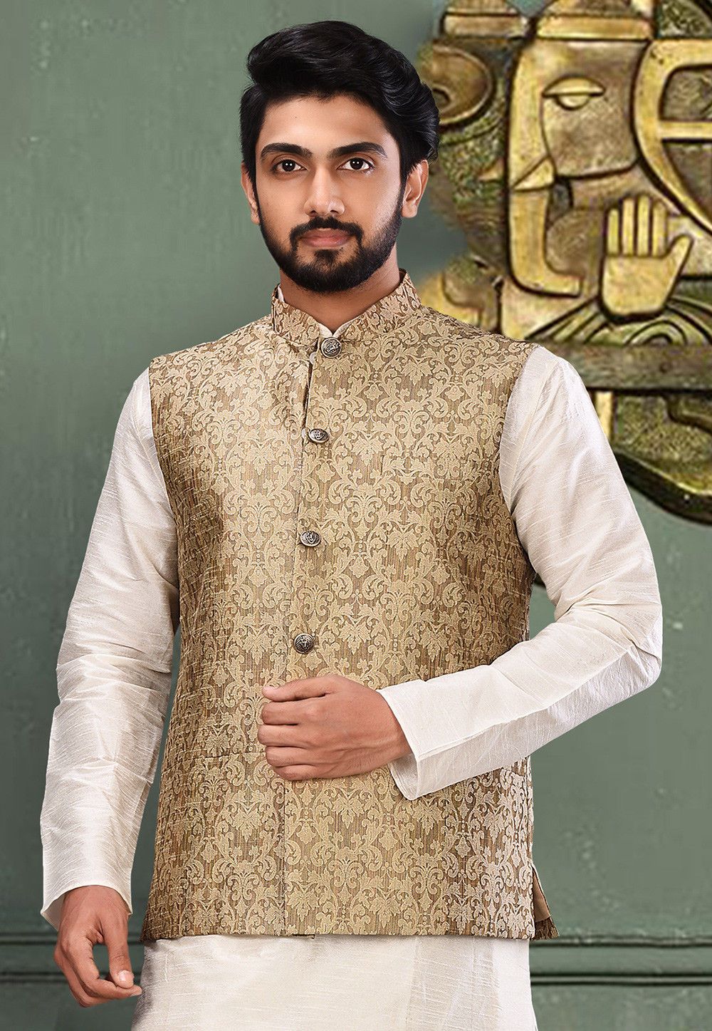 Beige Embroidered Jacket | Indian Traditional for Festive Wear